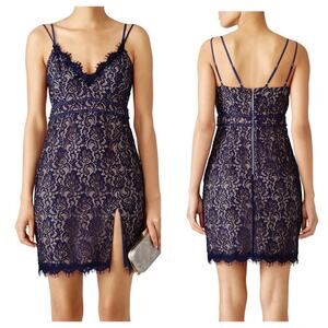 StyleStalker Dress Blue Lace Mini Party Cocktail Sleeveless Floral V Neck Navy S
